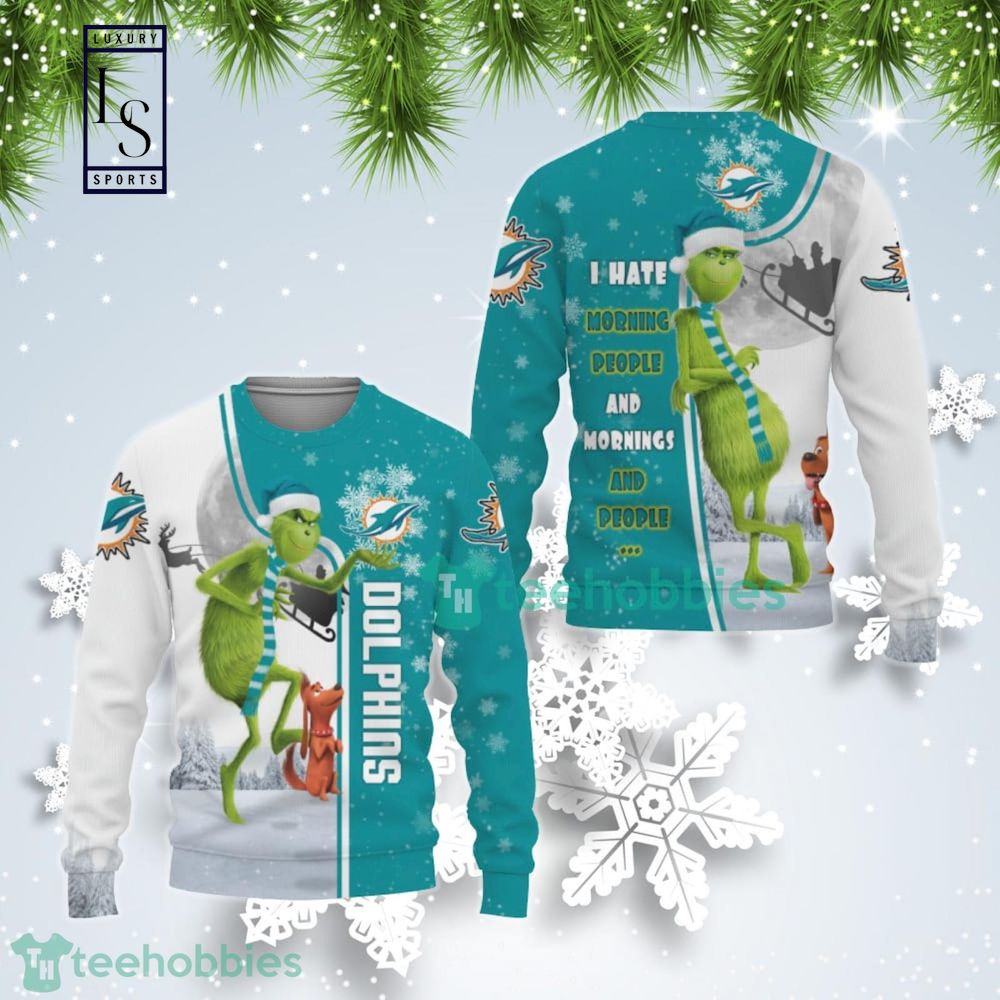 Miami Dolphins Funny Grinch I Hate Morning People Gift For Fan Ugly Wool Sweater Christmas