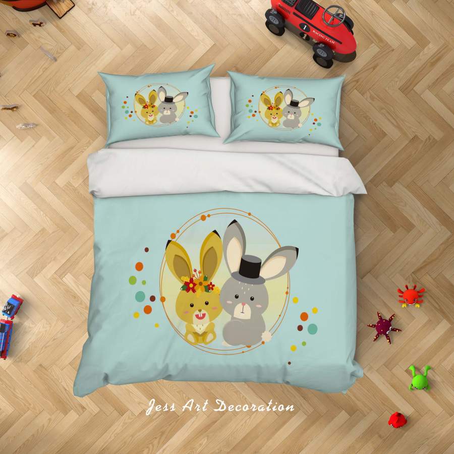 3D Blue Rabbit Quilt Cover Set Bedding Set Duvet Cover Pillowcases SF09