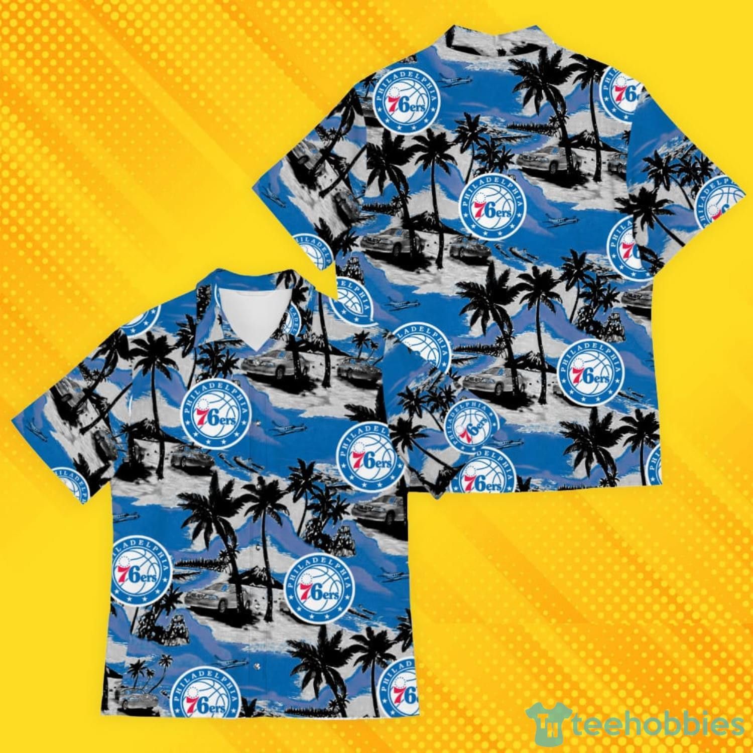 NBA Philadelphia 76Ers Palm Trees And Car Pattern Hawaiian Shirt