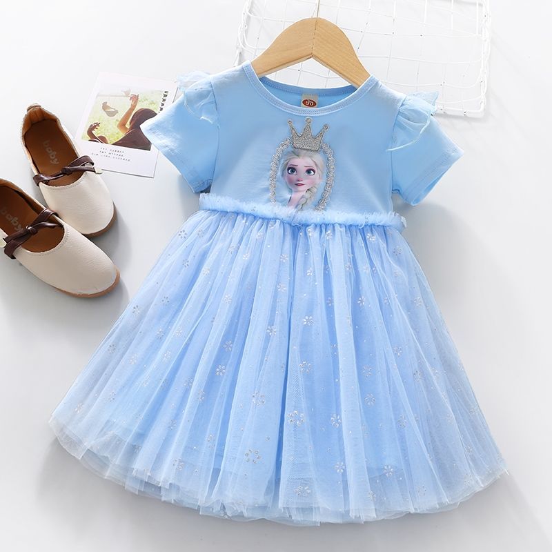 Summer Kids Dresses for Little Girls Frozen Elsa Princess Costume Vestidos Sequins Party Birthday Teenagers Children Outfits alx