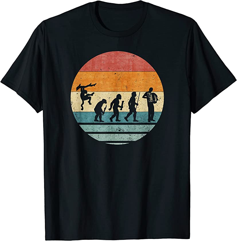 Vintage Retro Evolution Of Accordion Player Silhouette T-Shirt