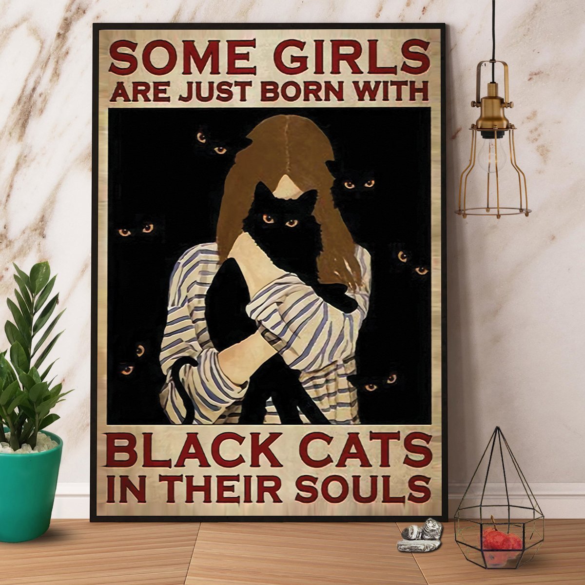 Black Cat & Girl Some Girls Are Just Born With Back Cats I Their Souls Paper  Home Decor Poster No Frame Matte Canvas