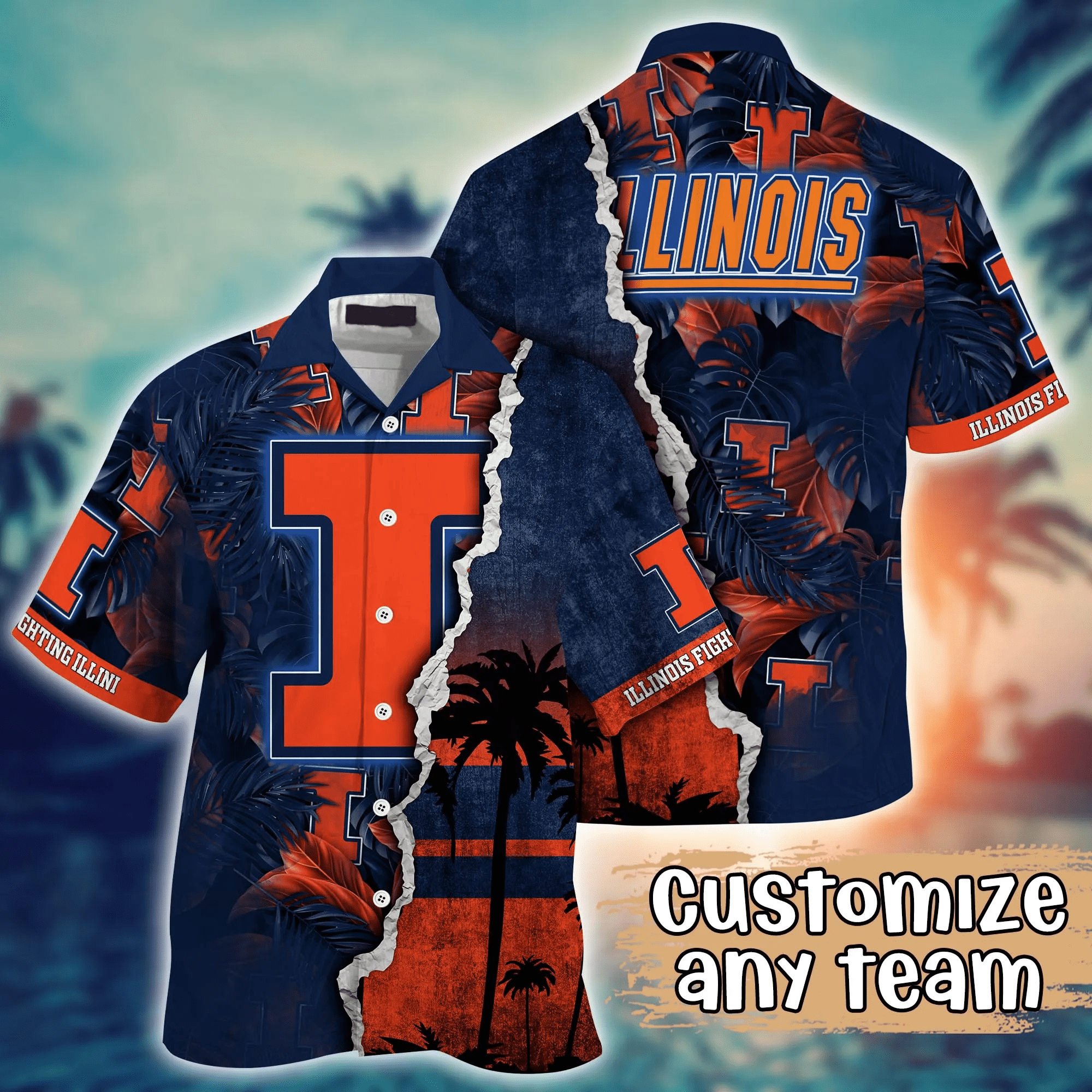 Illinois Fighting Illini NCCA Hawaiian Shirt Custom Sunburn Aloha Shirt