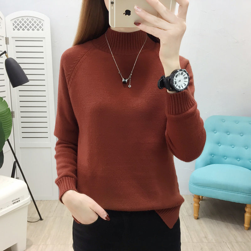 Basic Sweater Women Velvet Inlined Knitted Pullover Mock Neck Thick Top Solid Autumn Winter Elastic Bottoming Shirts Warm Jumper alx