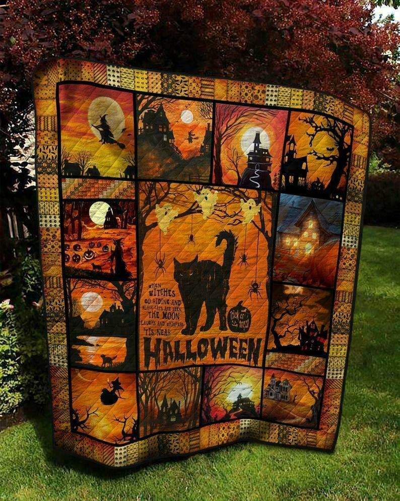 Halloween Witch Black Cat Fleece Blanket – Quilt Blanket