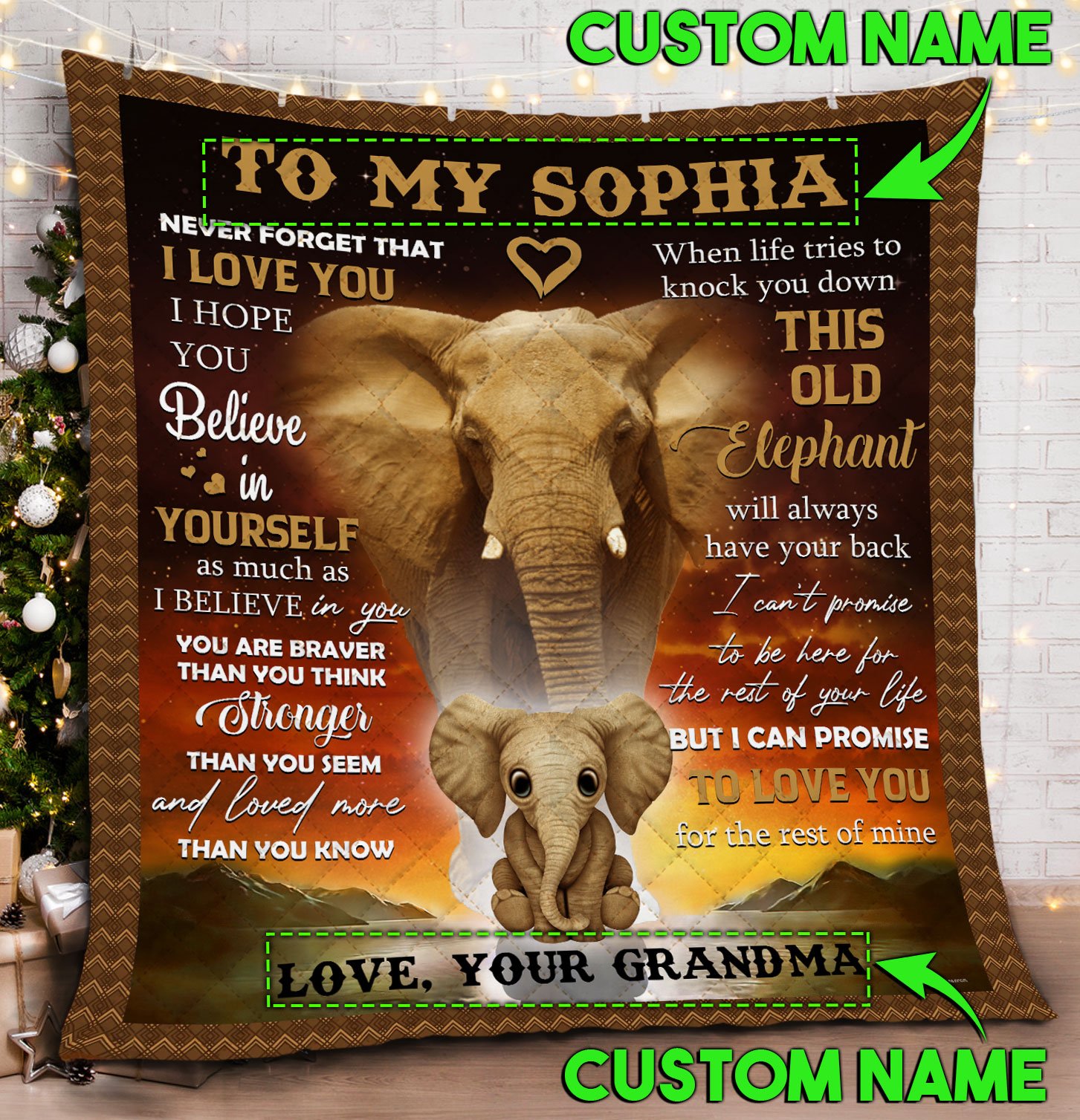 Personalized To My Granddaughter, This Old Elephant Will Always Have Your Back Quilt Blanket