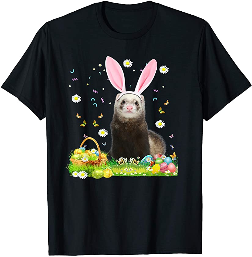 Cute Ferret Easter Day Bunny Eggs Easter Costume Womens T-Shirt