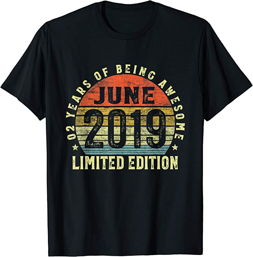 Vintage June 2019 Limited Edition 2 Years Old Gift 2nd T-Shirt