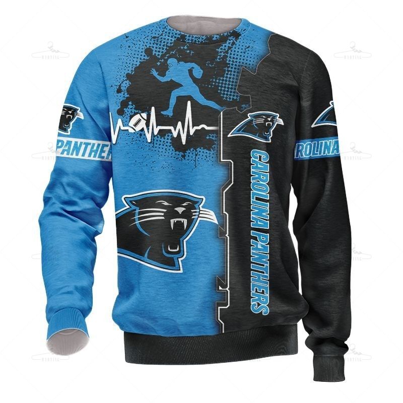 Carolina Panthers Sweatshirt Graphic Heart Ecg Line