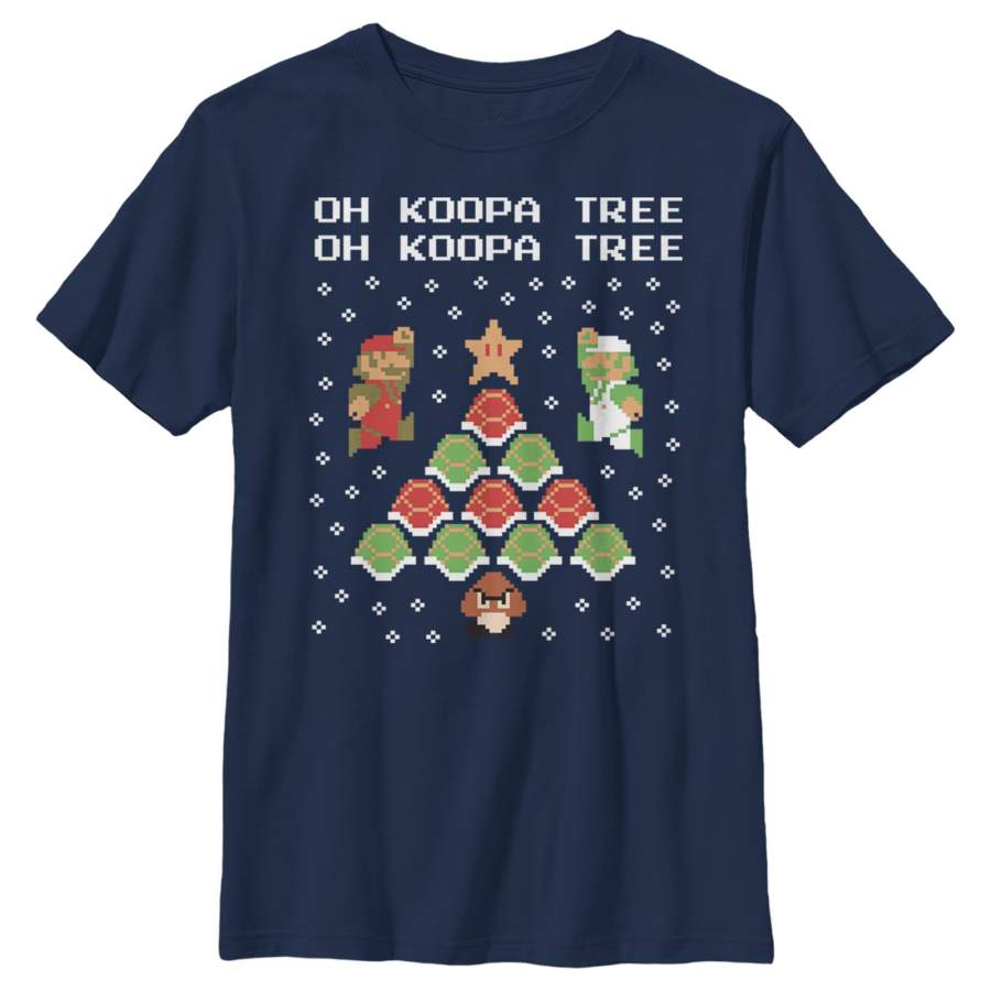 Nintendo Boy’s Christmas Mario Bros. Koopa Tree  T Shirt