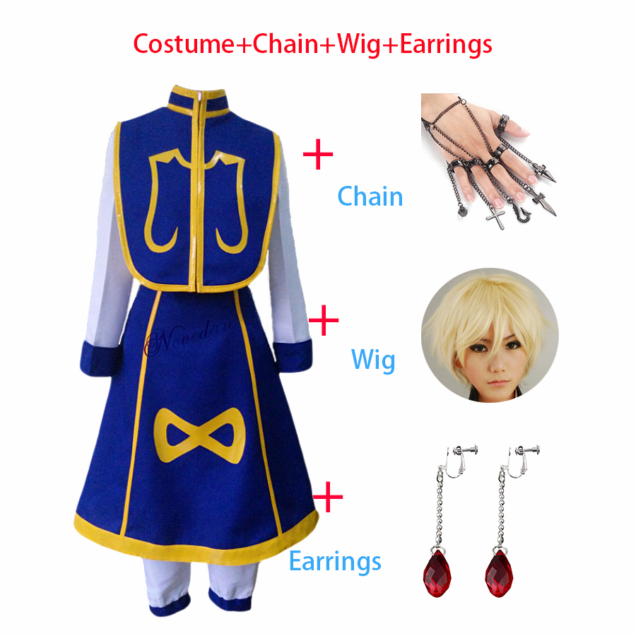 Anime Manga Hunter x Hunter Cosplay Costume Kurapika Chains Ring Earring Shirt Wig Halloween Christmas Party Suit Uniform alx