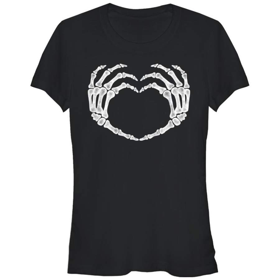 Lost Gods Junior’s Halloween Skeleton Heart Hands  T Shirt Black