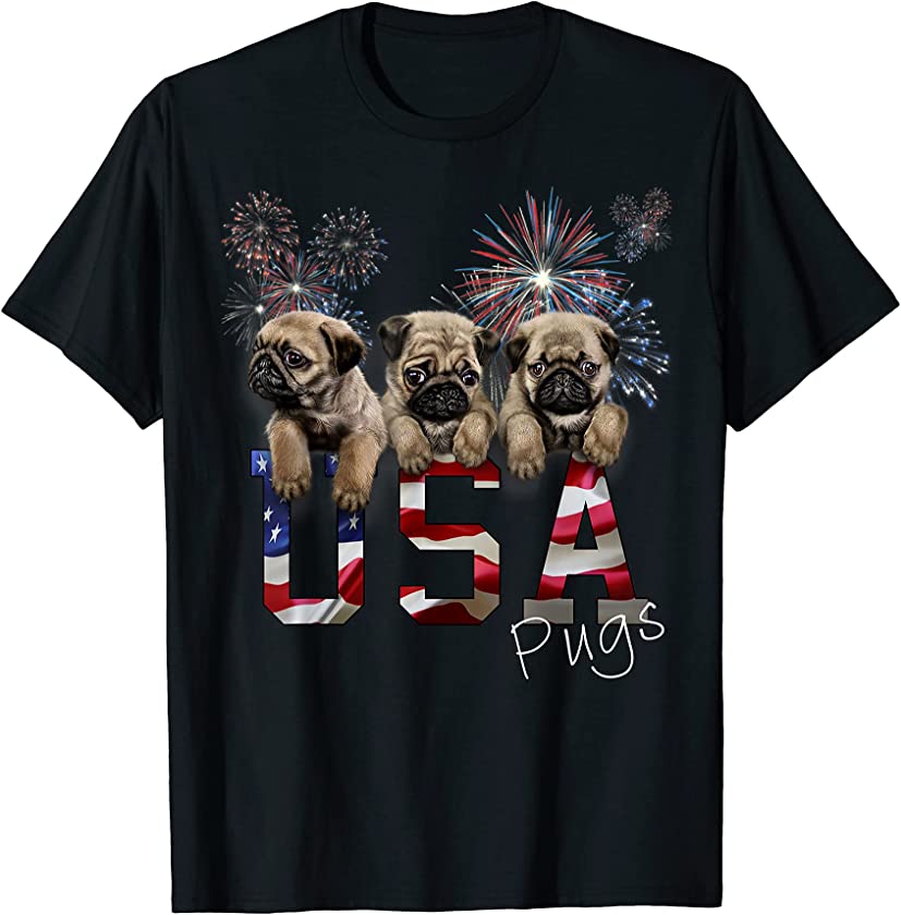 USA Patriot Pug Puppy Dog with Fireworks T-Shirt