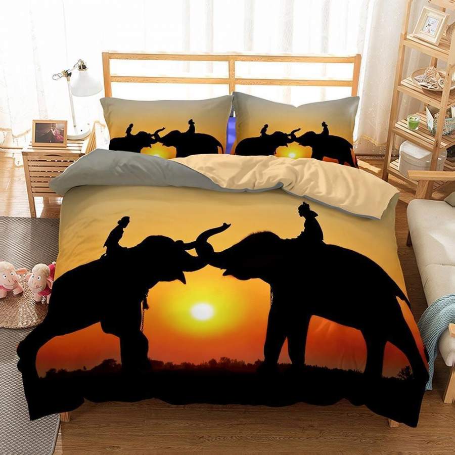 Elephants Atunset 3D Customize Bedding Set Duvet Cover SetBedroom Set Bedlinen