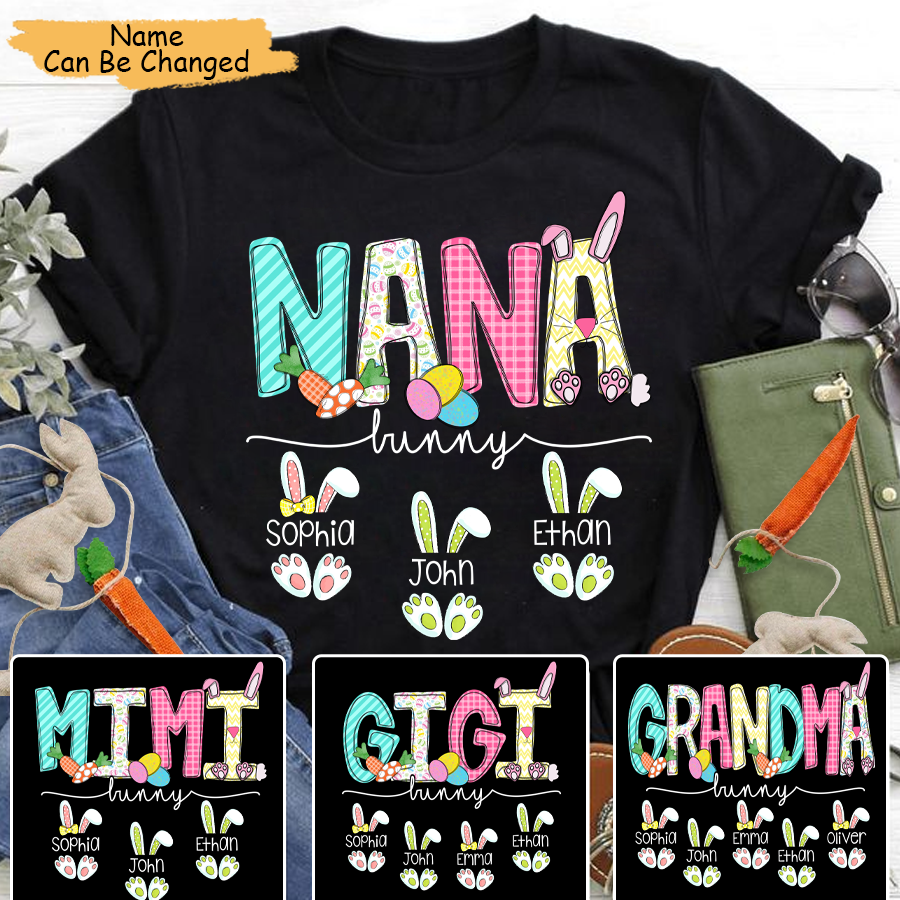 Personalized Grandma Bunny And Grandkids Cute Rabbit Easter T-Shirt