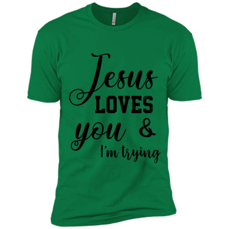 Jesus Loves You & I’m Trying Canvas Unisex USA Shirt DaisyFaith