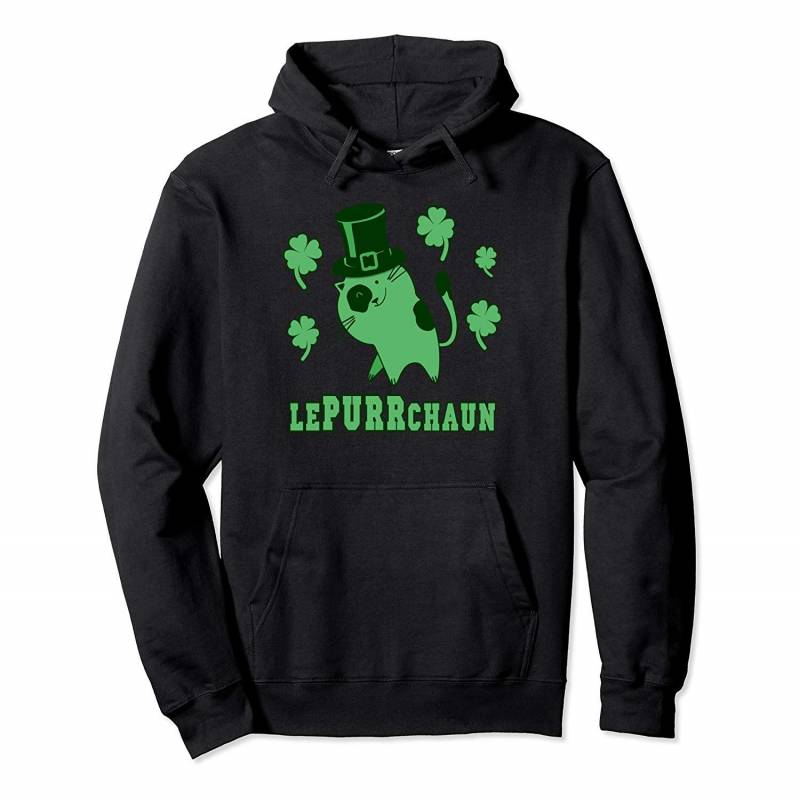 LePURRchaun Funny St Patrick’s Day Shamrock Cat Kitten Lover Pullover Hoodie