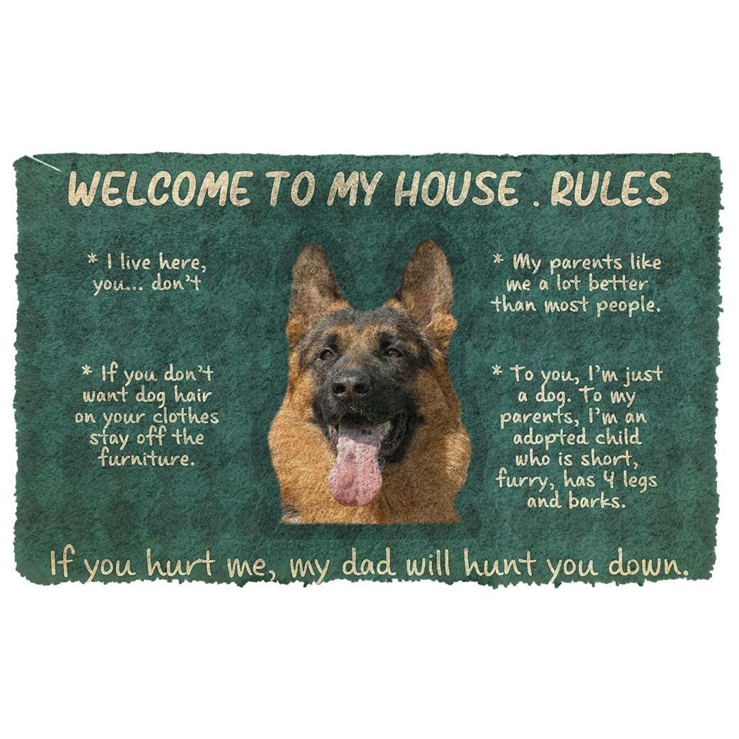 Gearhumans 3D German Shepherd Welcome To My House Rules Custom Doormat