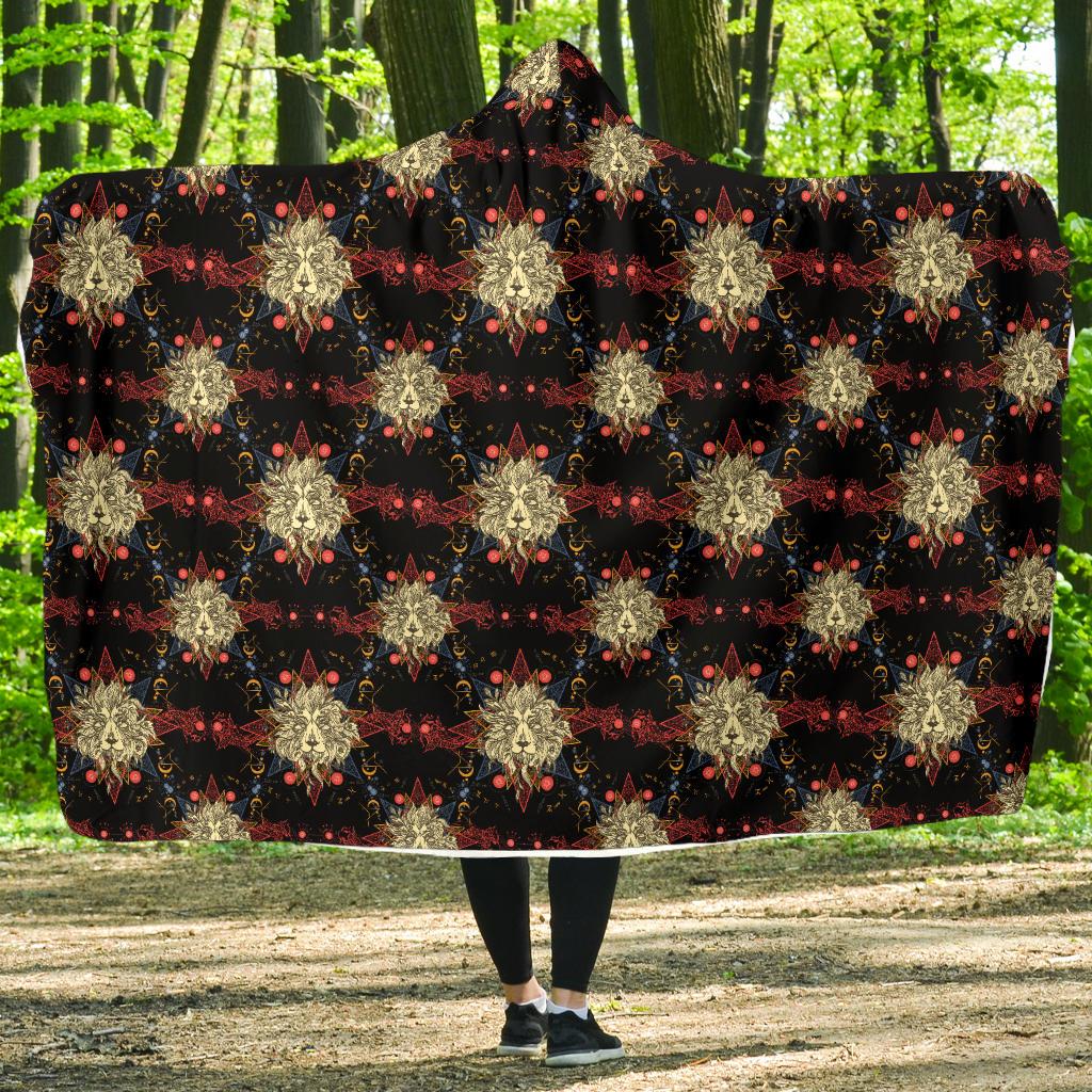 Zodiac Leo Pattern Design Print Hooded Blanket