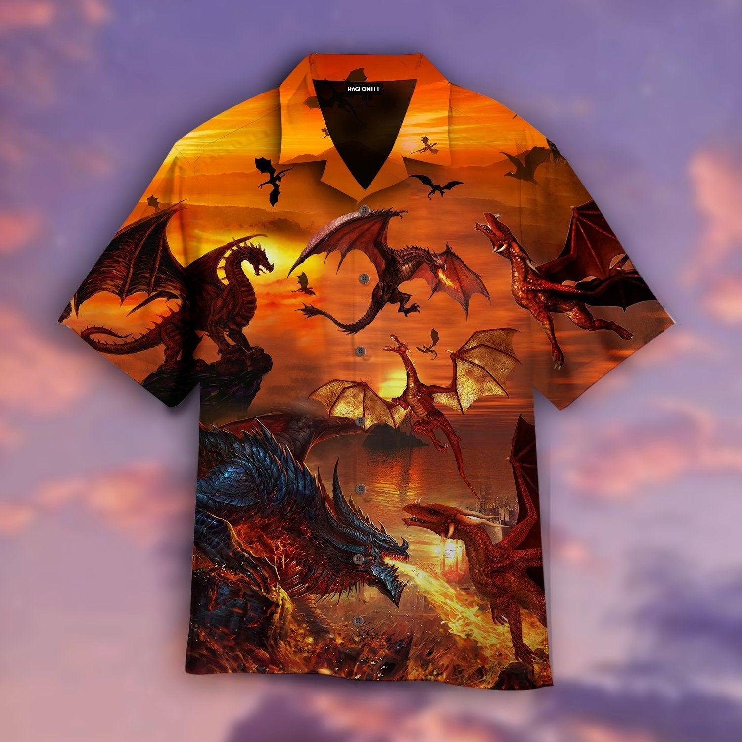 Fire Dragon Are Flying In The Sky Hawaii Shirt For Men And Women Ha90277