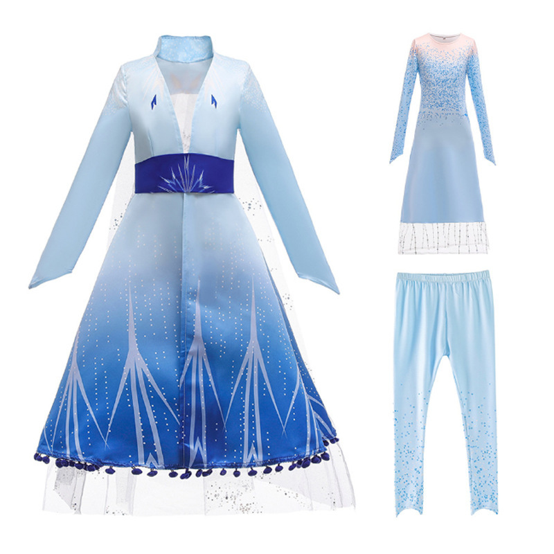 2022 New Frozen 2 Costume for Girls White Sequined Mesh Ball Gown Carnival Clothing Kids Cosplay Snow Queen Elsa Princess Dress alx