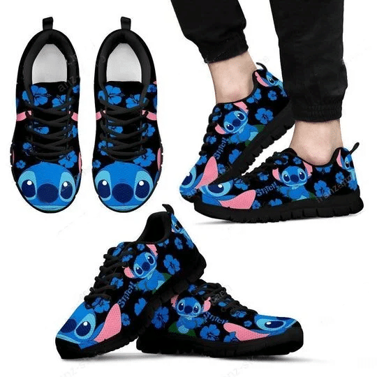 Stitch Lilo & Stitch Disney 18 Print Sneakers, Women’s Sneakers, Handmade Crafted sneaker black Shoes birthday gift Fashion Fly Sneakers TL97