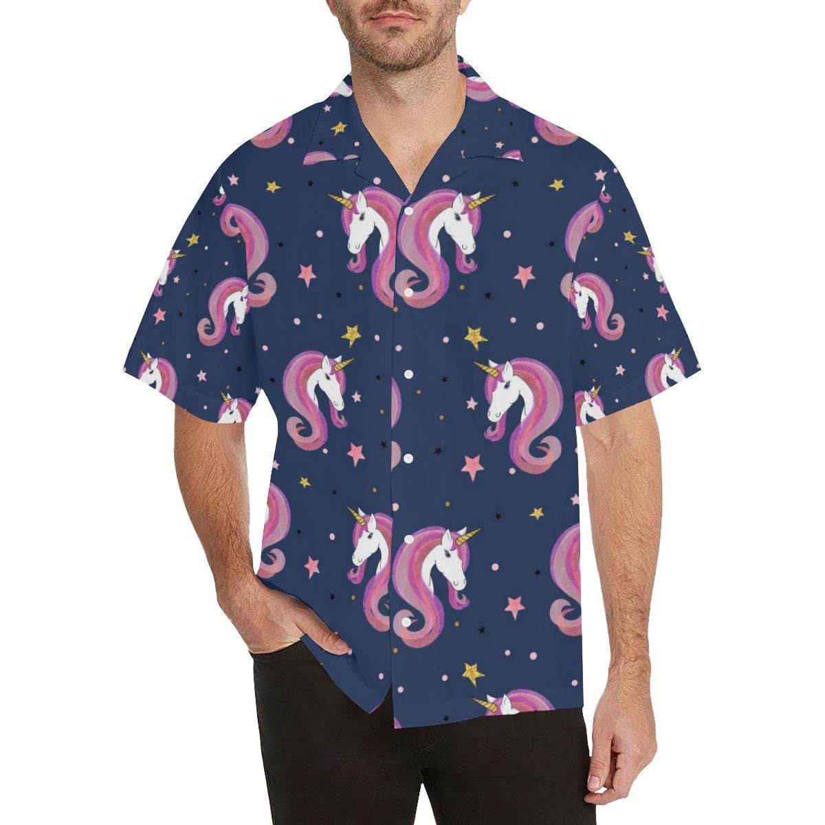 Unicorn Head Pattern Men’s All Over Print Hawaiian Shirt