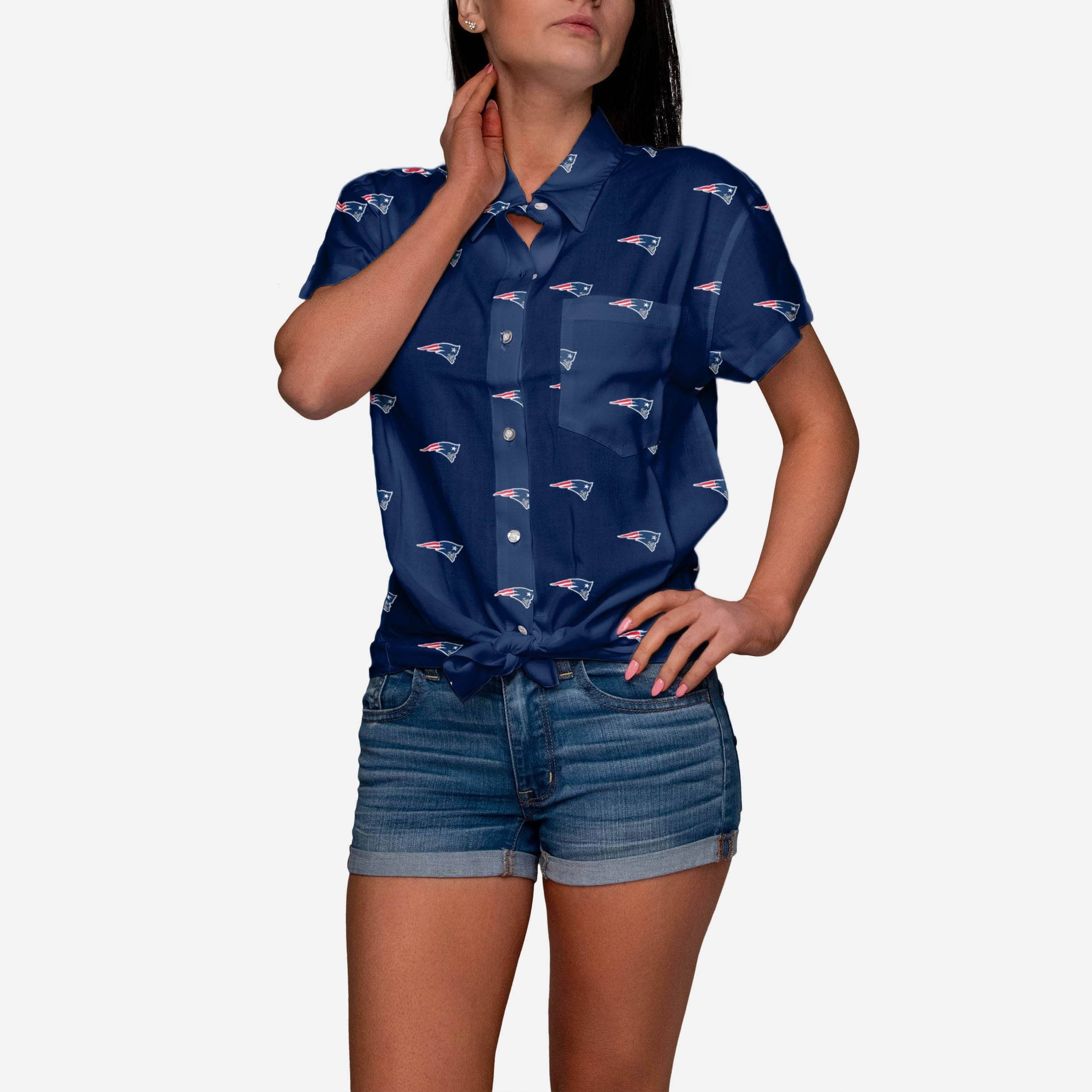 New England Patriots Logo Blast Womens Button Up Shirt