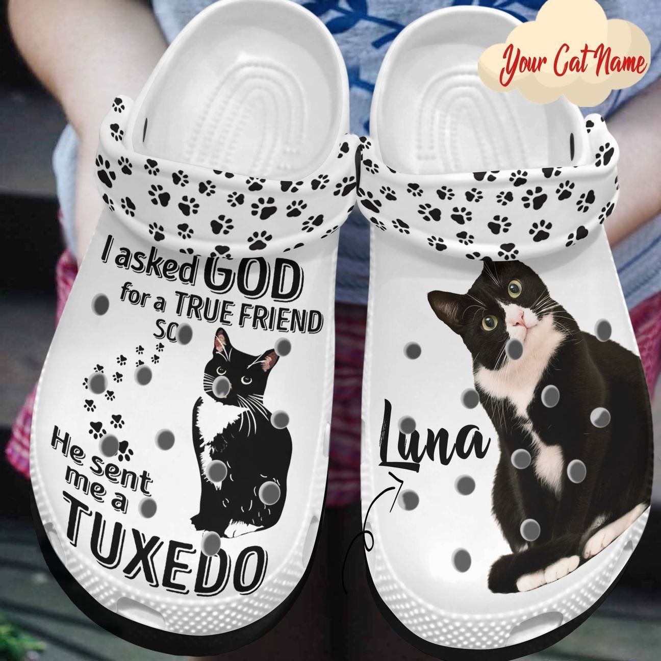 Tuxedo Cat Personalized Clog, Custom Name, Text, Color, Number Fashion Style For Women, Men, Kid, Print 3D God Sent Me A Tuxedo