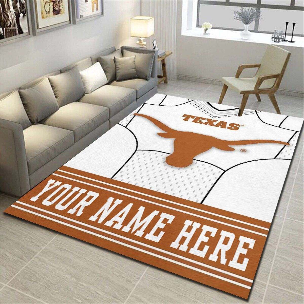 Texas Longhorns Personalized Rug, Living Room Bedroom Carpet, Customized Floor Mat Home Decor