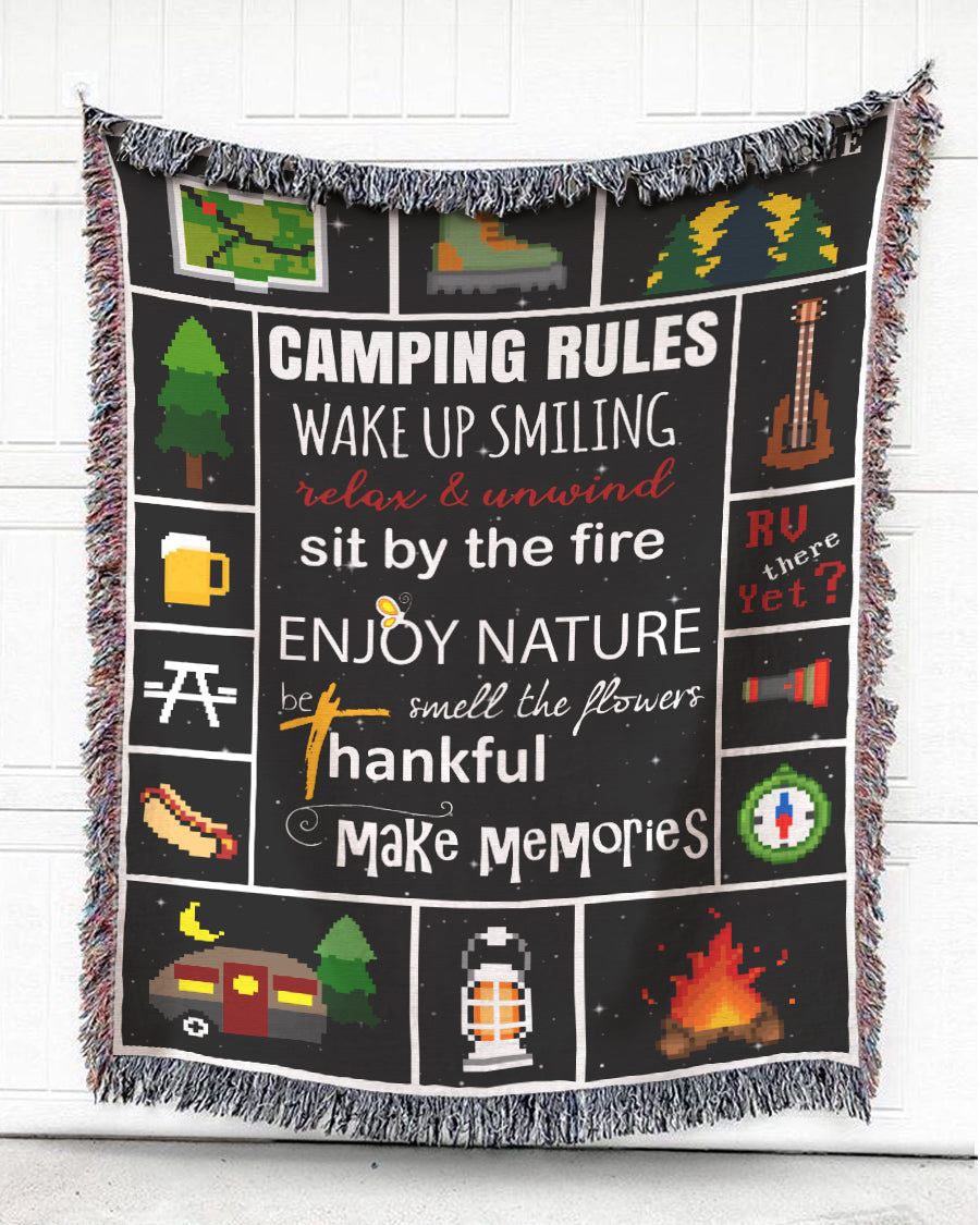 Woven Throw For Campers Camping Gift, Camping Rules, Cotton Blanket