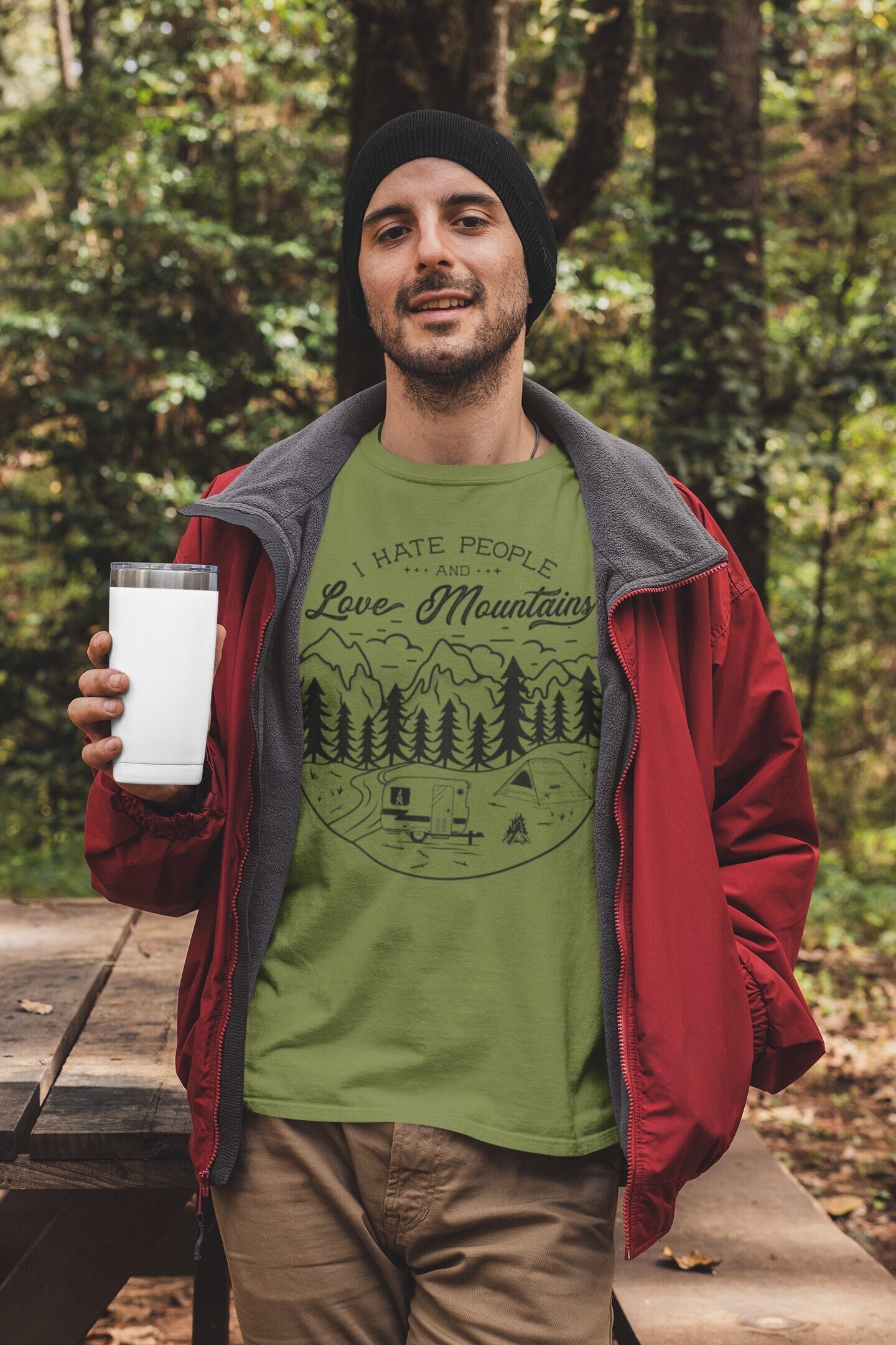 Outdoor Shirts Wilderness Graphic Tee I Love Mountain And Hate People Themed T Shirt Minimalistic Hiking Tees Camping Shirts Forest Shirts