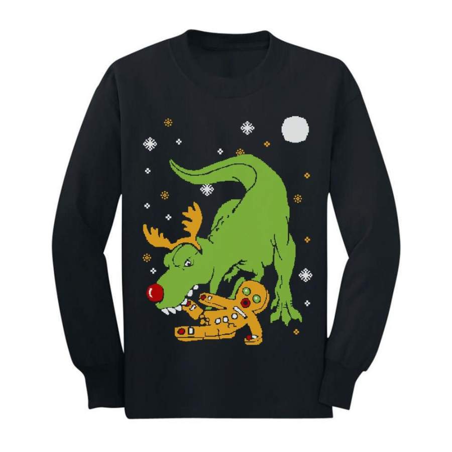 T-Rex Biting Gingerbread Ugly Christmas Toddler/Kids Long sleeve T-Shirt