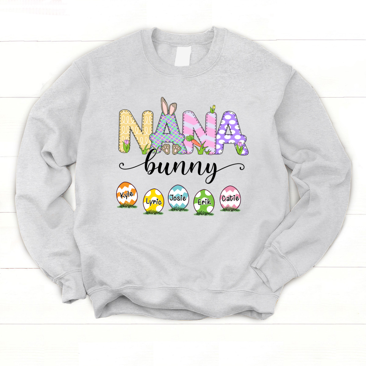 Personalized Nana With Grandkids Bunny Cute Easter Sweatshirt