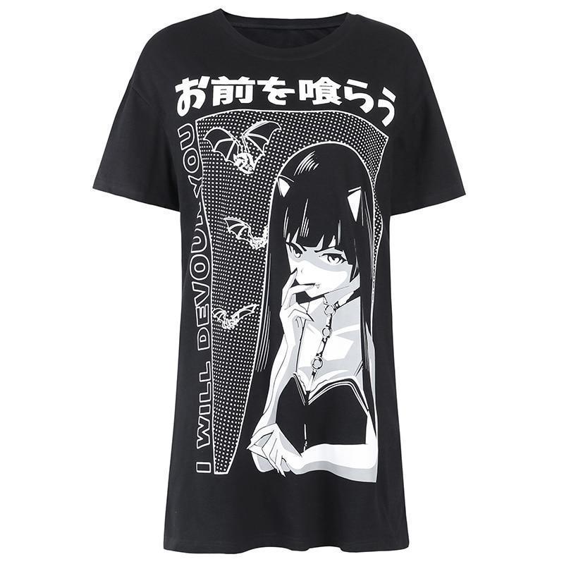 I Will Devour You Vampire Goth Girl T-Shirt Harajuku Streetwear