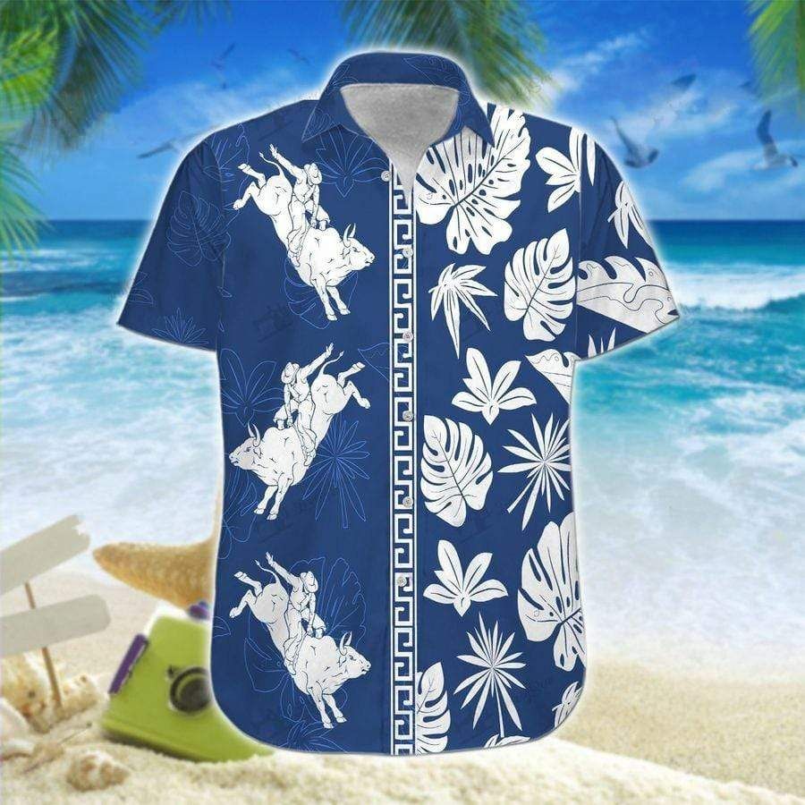 Bull Riding White Leaves Hawaii Shirt Unisex Adult Ha80007