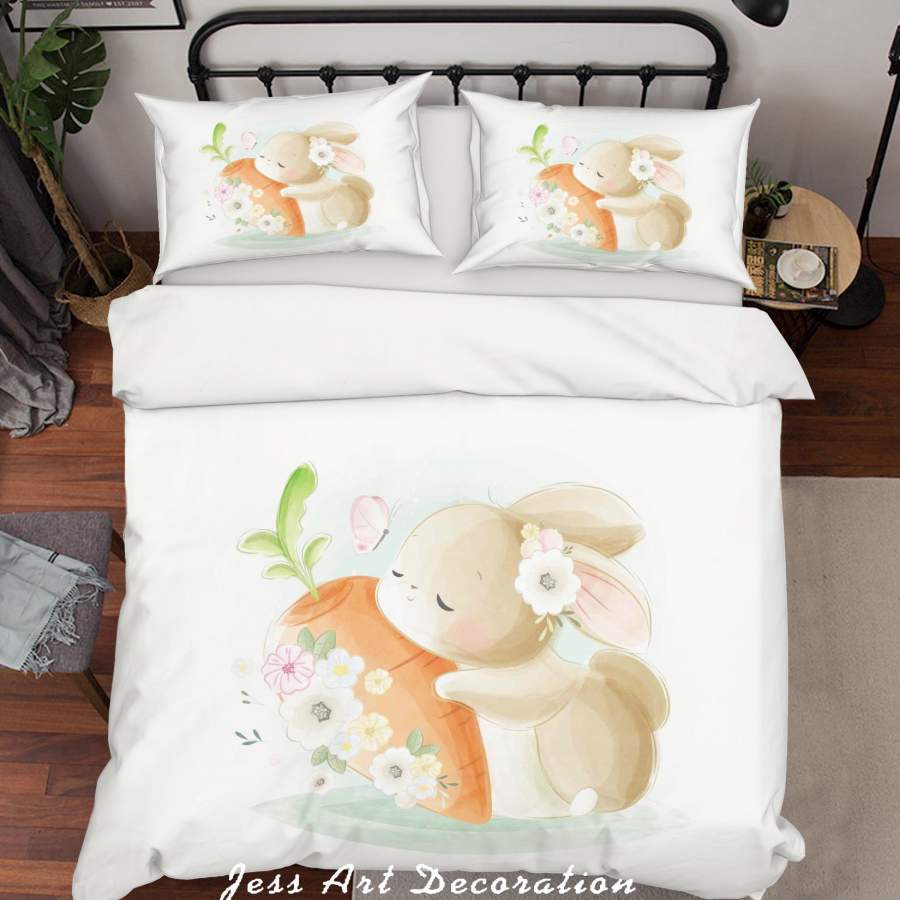 3D Cartoon Rabbit Carrot Floral Quilt Cover Set Bedding Set Duvet Cover Pillowcases SF117