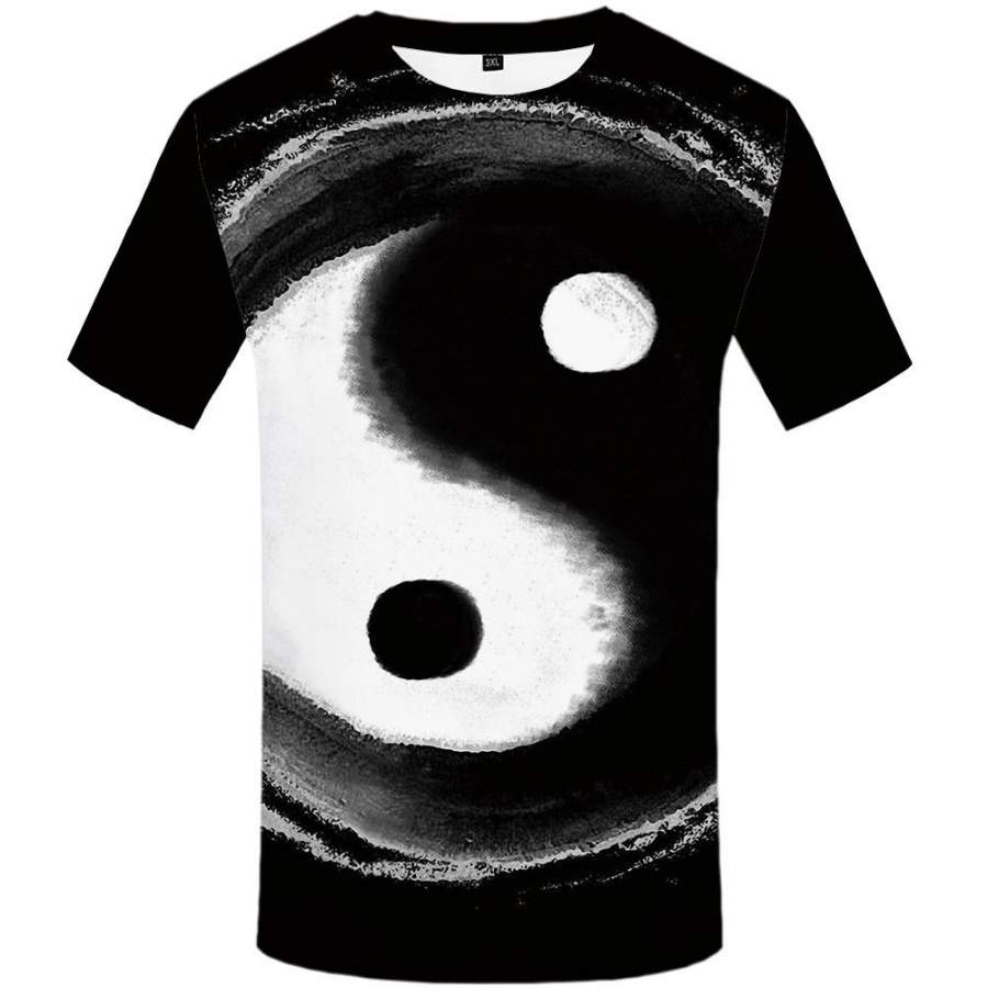 Yin Yang Tshirt Men Black Vintage T-shirt Graphic 3d T Shirt Hip Hop Tee Cool Casual Mens Clothing Summer Streetwear