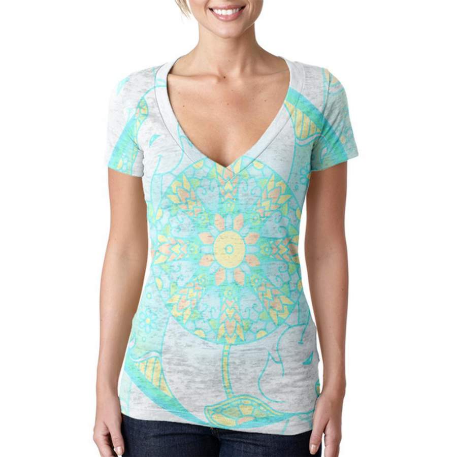 Trippy Elephant Mandala Vintage Juniors Burnout V-Neck T-Shirt