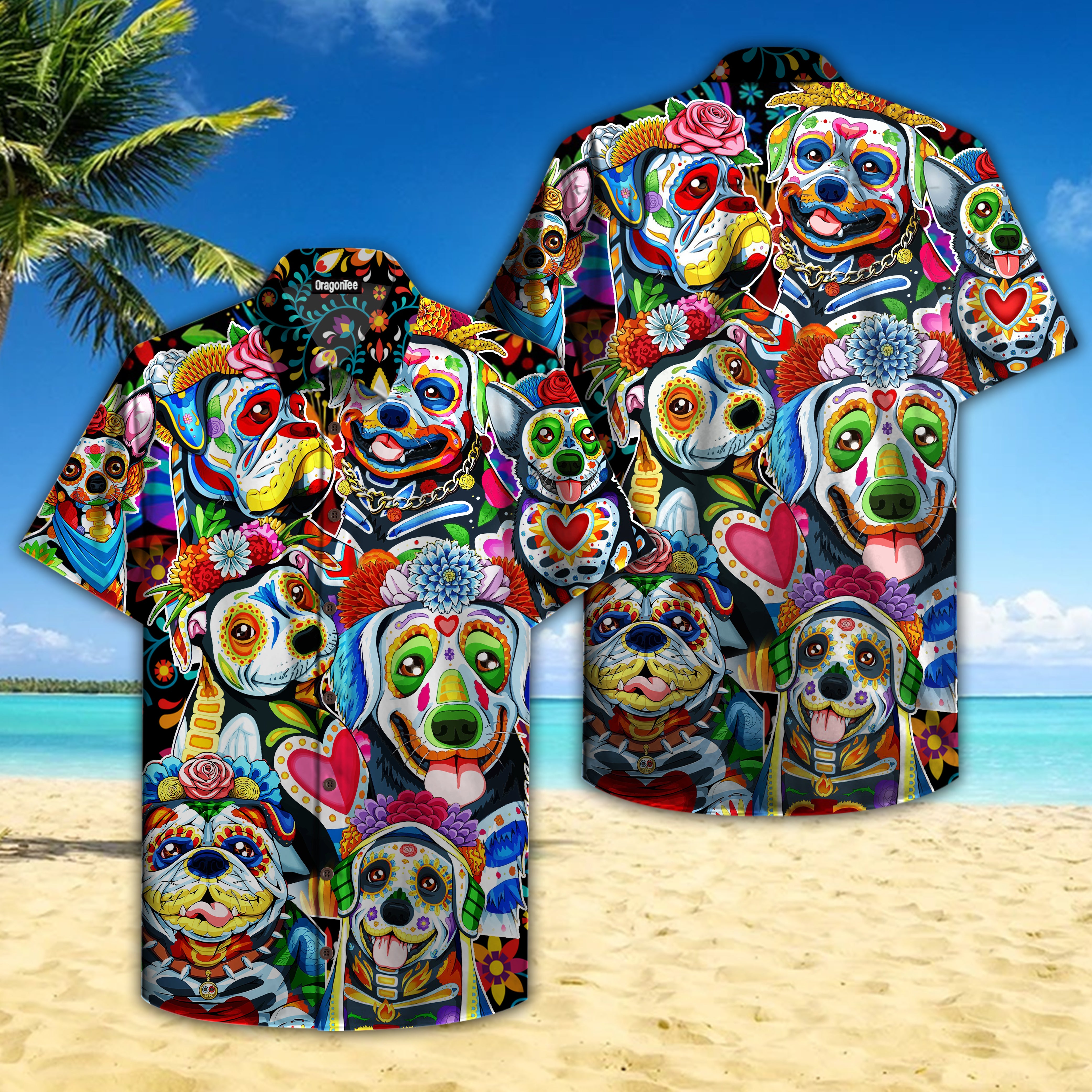 Oragontee Day Of The Dead Dog Hawaii Shirt For Men Women Adult Ha34227