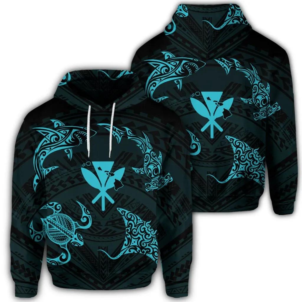 Alohawaii Hoodie – Polynesian Turtle Hammerhead Shark Ray Kanaka Hawaiian Hoodie Circle Blue – Ah – J5R