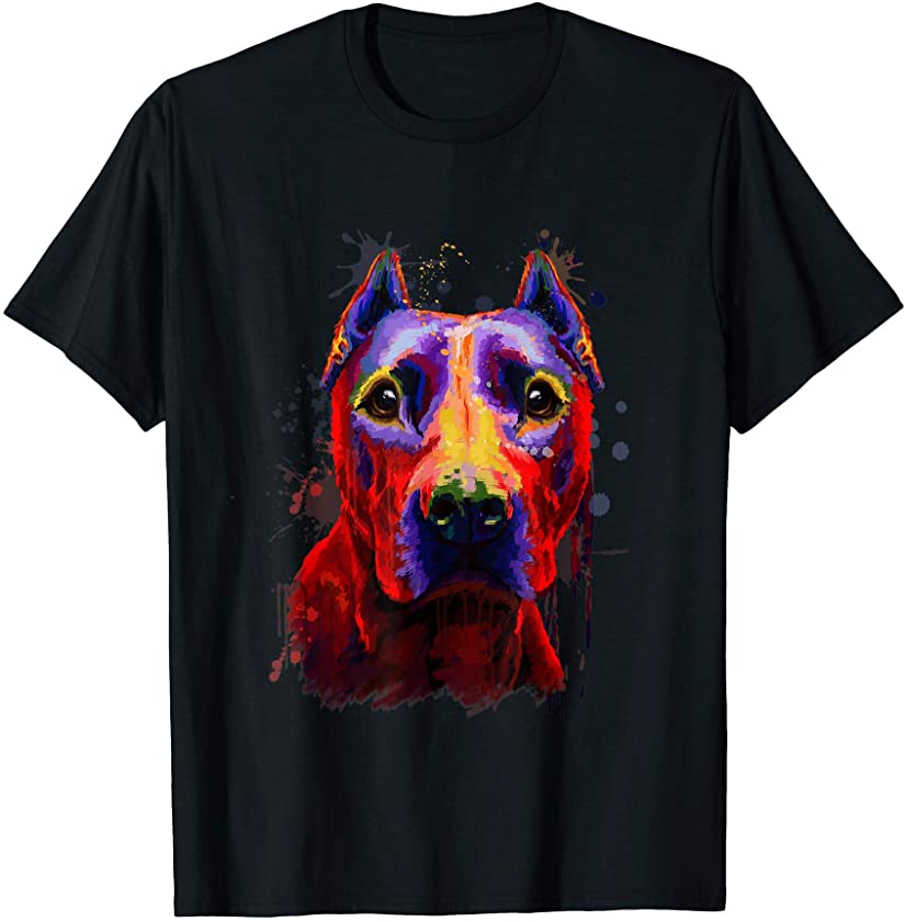 Colorful Pitbull Hand Drawn Dog Puppy Lover Painting Gift T-Shirt