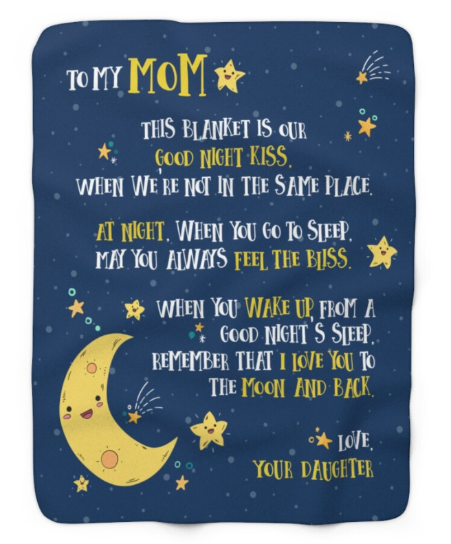 To My Mom – Love You To The Moon And Black Blanket Gift For Mom From Daughter Birthday Gift Home Decor Bedding Couch Sofa Soft