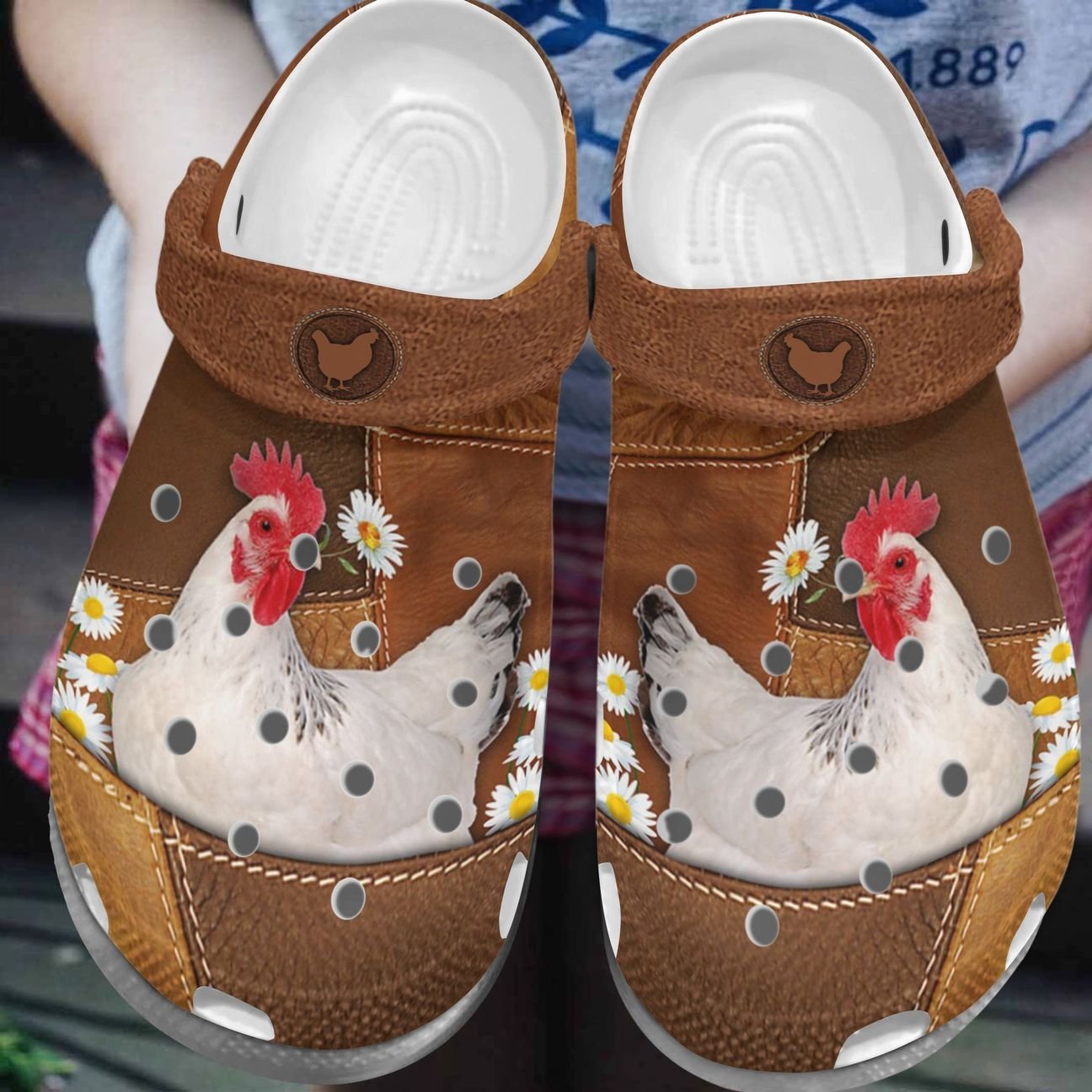 Chicken Personalize Clog, Custom Name, Text, Fashion Style For Women, Men, Kid, Print 3D Whitesole Daisy Chicken