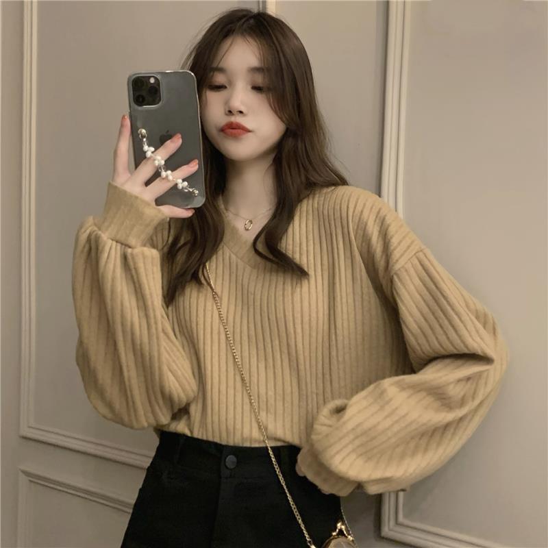 Vintage Harajuku Lantern Sleeve Women Pull Over Sweater Casual Korean Fall Streetwear Tops Coat Chic Lazy Wind Sweater alx