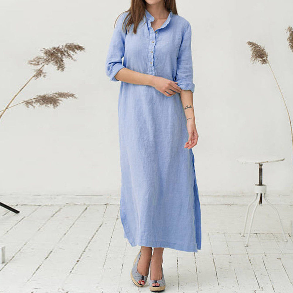 Women’s Cotton Long Sleeve Vintage Button Dress V Neck Short Sleeve Cotton Linen Summer Dresses Casual Korean Vestidos 2022 alx