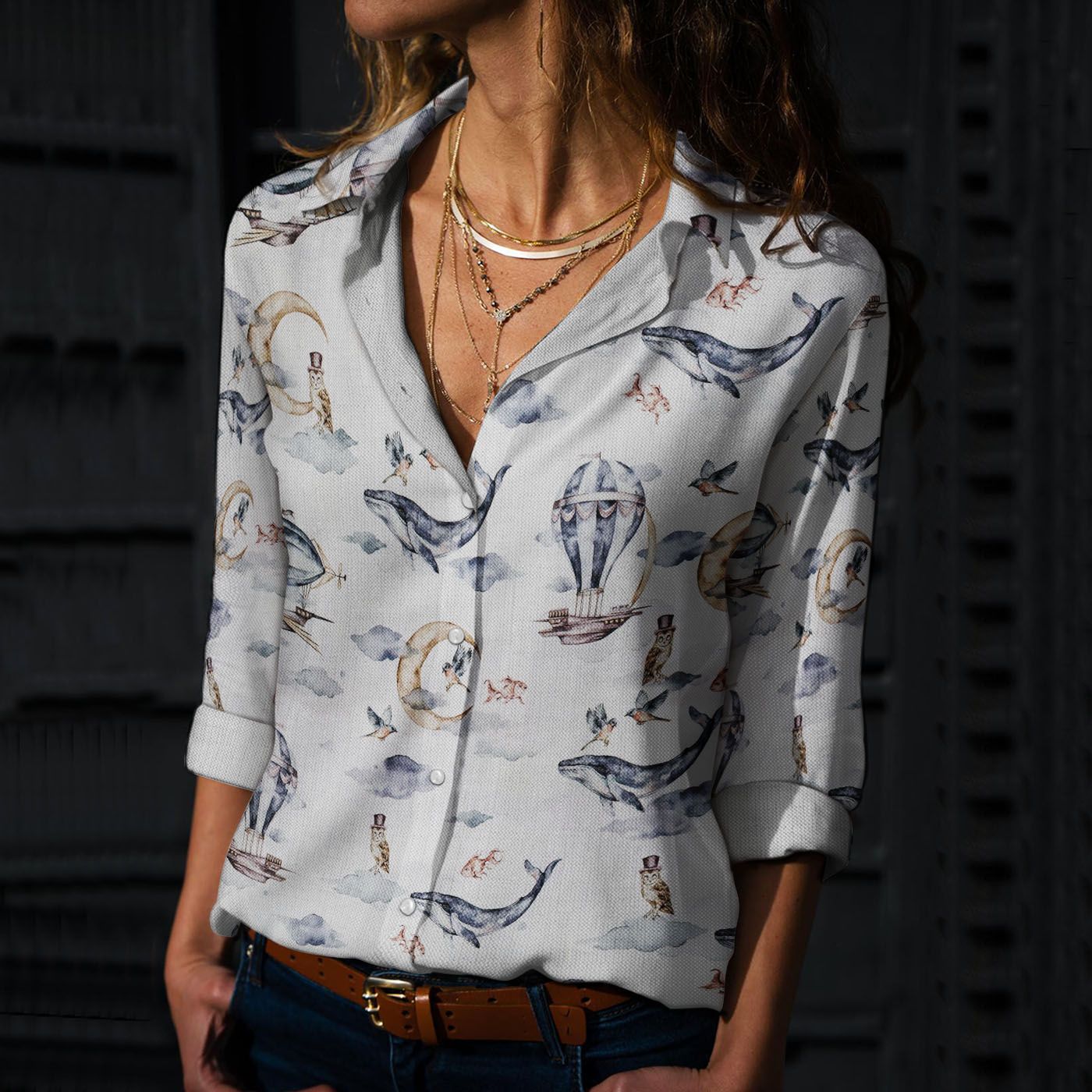 Whale – Owl – Birdwatching Cotton And Linen Casual Shirt KH220201