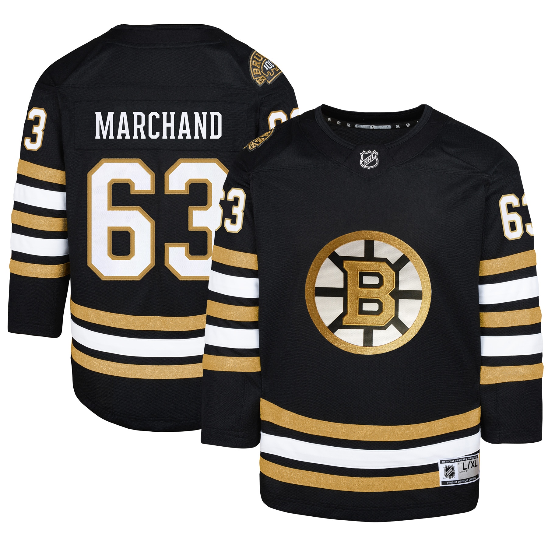 Brad Marchand Boston Bruins Youth 100th Anniversary Premier Player Jersey – Black