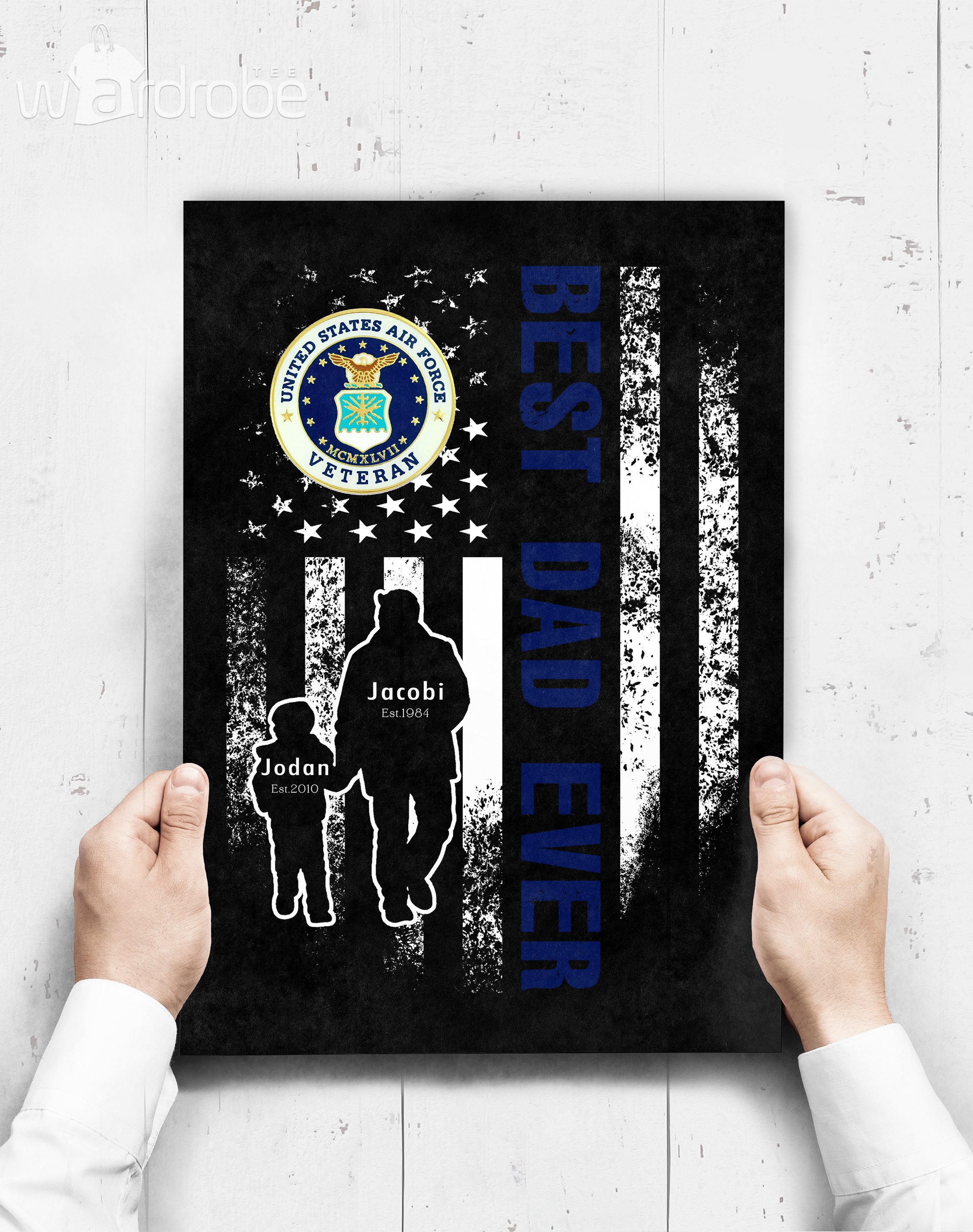 Personalized Father’s Day Gift Custom Poster Prints Wall Art Dad And Son United States Air Force Veteran