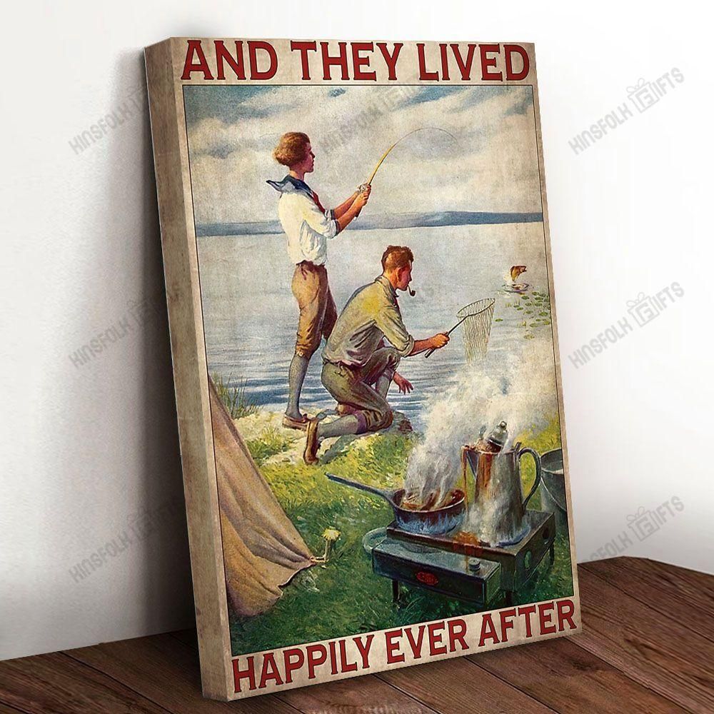 Cofani – Matte Canvas – Couple Camping And Fishing And They Lived Happily Canvas – Print Wall Art
